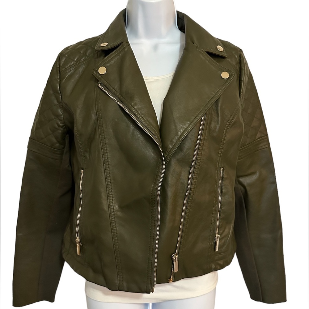 Boundless North Women's Faux Leather Moto Jacket - Size S, Olive Green